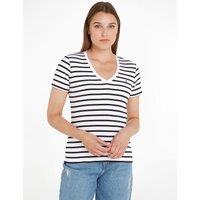 Striped Organic Cotton T-Shirt with V-Neck and Short Sleeves