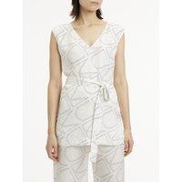 Monogram Print Sleeveless Blouse with V-Neck