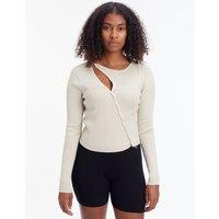 Cotton Mix Asymmetric Cardigan in Fine Knit