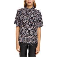 Printed Short Sleeve Blouse witih Shirt Collar