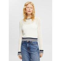 Cotton Openwork Knit Jumper with Crew Neck