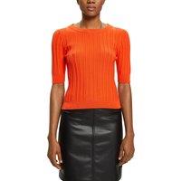 Ribbed Cotton Jumper with 3/4 Length Sleeves