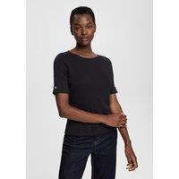 Cotton Boat Neck T-Shirt with Short Sleeves