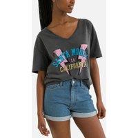 Printed Organic Cotton T-Shirt with V-Neck