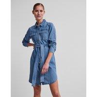Denim Mini Shirt Dress with Tie-Waist
