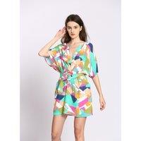 Printed Belted Mini Dress with Short Sleeves