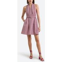 Sleeveless Belted Mini Dress with V-Neck