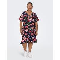 Knee-Length Wrapover Dress in Floral Print with Short Sleeves