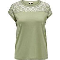Crew Neck T-Shirt with Lace Panel and Short Sleeves