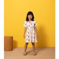 Floral Cotton Ruffled Dress with Short Sleeves
