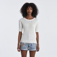 Pointelle Knit Jumper with Short Puff Sleeves