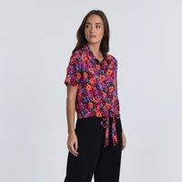 Printed Tie-Front Blouse with Short Sleeves