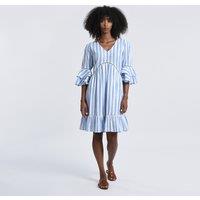 Striped Cotton Mix Dress with Ruffled Sleeves