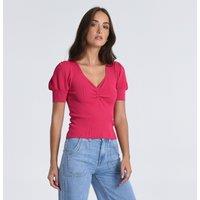 V-Neck Jumper with Short Puff Sleeves