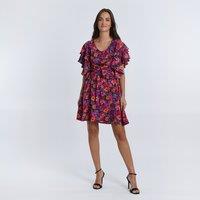 Printed Mini Dress with Short Ruffled Sleeves