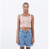 Heart Print Strappy Top in Cotton with Button Fastening