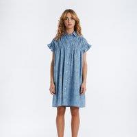 Cotton Button-Through Dress with Short Ruffled Sleeves