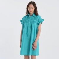 Cotton Button-Through Dress with Short Ruffled Sleeves