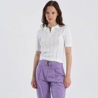Cotton Pointelle Polo Jumper with Short Sleeves