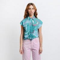 Printed Tie-Front Blouse with Pockets