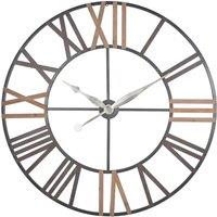 120cm Antique Grey Metal and Wood Round Wall Clock
