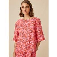 Floral Print Linen Blouse with Short Sleeves