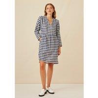 Checked Cotton Mini Dress with V-Neck