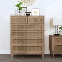 Boho Oak Oak Rattan 6 Drawer Chest