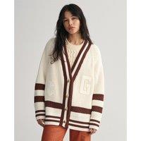 Cotton Varsity Cardigan with V-Neck in Chunky Knit