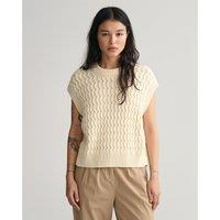 Cotton Cable Knit Jumper with Crew Neck and Short Sleeves