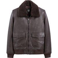 Smooth Leather Aviator Jacket with Borg Collar