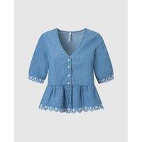 Cotton Peplum Blouse with V-Neck