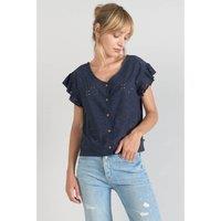 Recycled Embroidered Blouse with V-Neck and Short Sleeves