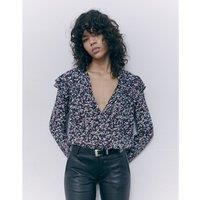 Graphic Print Blouse with V-Neck and Long Sleeves