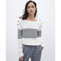 Striped Boat Neck Jumper in Fine Cotton Mix