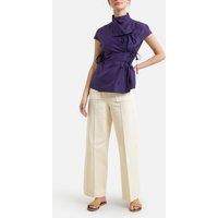 Taro Silk Blouse with High Neck and Short Sleeves