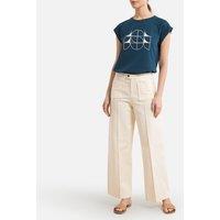 Valentina Cotton/Linen T-Shirt with Crew Neck and Short Sleeves