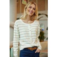 Noora Striped Cardigan in Cotton Mix with Scoop Neck