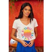 Summer Printed Cotton T-Shirt with V-Neck
