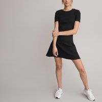 Ribbed Cotton Mini Dress with Cutout Back and Short Sleeves