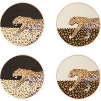 Set of 4 Stoneware Leopard Design Coasters