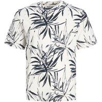 Leaf Print Cotton T-Shirt with Short Sleeves