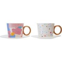 Set of 2 Pastel Teacups & Saucers