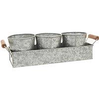 4-Piece Galvanised Steel Flower/Herb Pot & Tray Set