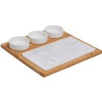 5-Piece Marble/Bamboo Cheese Board & Knives Set