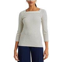Striped Neck T-Shirt with Square Neck and Long Sleeves