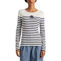 Breton Striped Cotton T-Shirt with Scoop Neck and Long Sleeves
