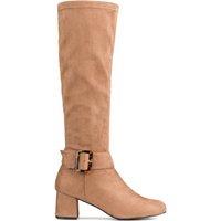 Stretch Knee-High Boots in Wide Fit with Block Heel and Buckle Detail