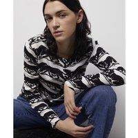 Graphic Panther Print Blouse with Crew Neck and Long Sleeves