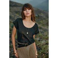 Marwa Linen/Cotton T-Shirt with Scoop Neck and Short Sleeves